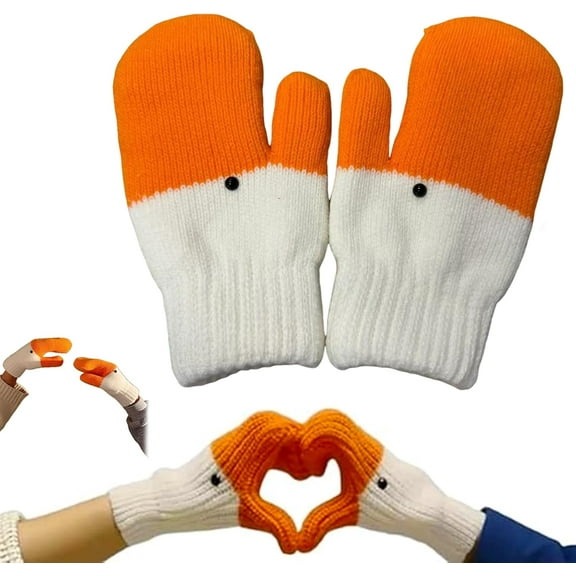 Silly Goose Gloves, Duck Goose Winter Gloves, Funny Novelty Knitted Mitten with Thermal Soft Lining for Cold Weather