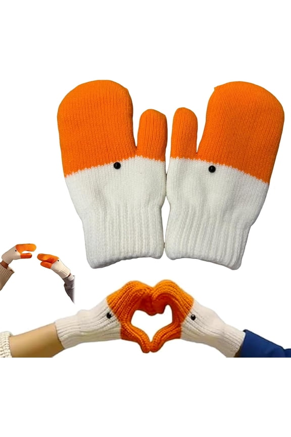 Silly Goose Gloves, Duck Goose Winter Gloves, Funny Novelty Knitted Mitten with Thermal Soft Lining for Cold Weather