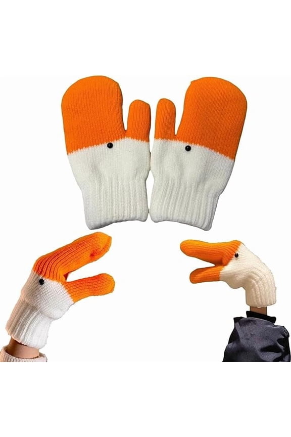 Silly Goose Gloves, Handmade Funny Knit Animal Gloves With Thermal Soft Lining, Cute Goose Mittens Gift for Women