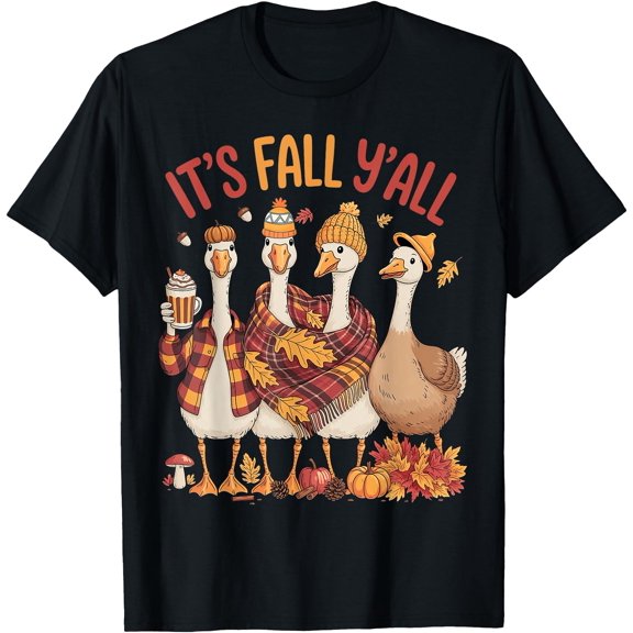 Silly Goose It's Fall Y'all Autumn Leaf Funny Goose Meme T-Shirt