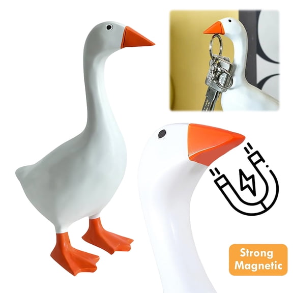 Silly Goose Magnetic Key Holder Cute Duck Resin Figurine Powerful Built-in Magnets Refrigerator Office Desk Metal Item Organizer Gift