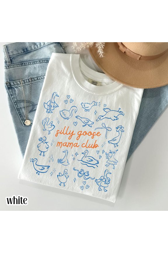 Silly Goose Mama Club Shirt, Playful Motherhood Doodle Graphic Tee, Whimsical Bird Illustration Comfort Colors Unisex Cotton T-Shirt, Sizes S-3XL