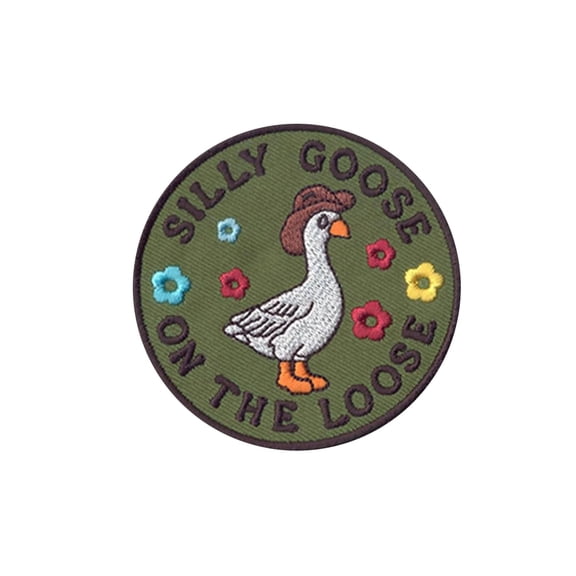 Silly Goose On The Loose Embroidered Patch Iron On And Sew On Funny Goose Badge For Jackets, Backpacks, Hats, Jeans And Diy Clothing Round Patch