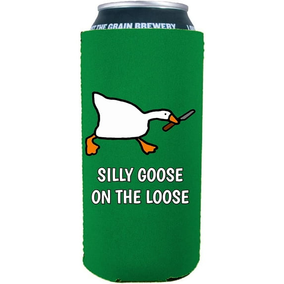 Silly Goose On The Loose Funny 16 oz. Can Coolie (Kelly Green)