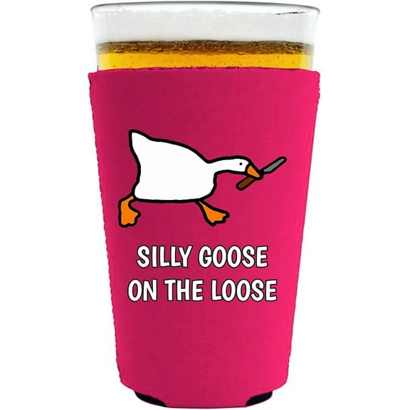 Silly Goose On The Loose Funny Pint Glass Coolie (Magenta)
