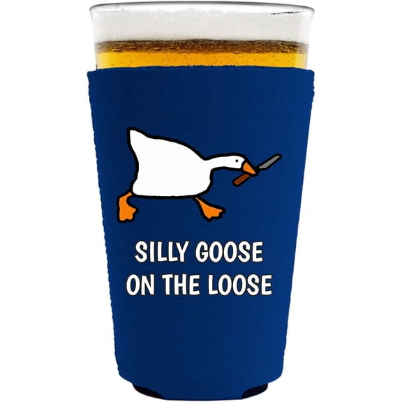 Silly Goose On The Loose Funny Pint Glass Coolie (Royal Blue)