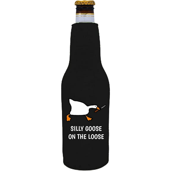 Silly Goose On The Loose Funny Zipper Beer Bottle Coolie (Black)