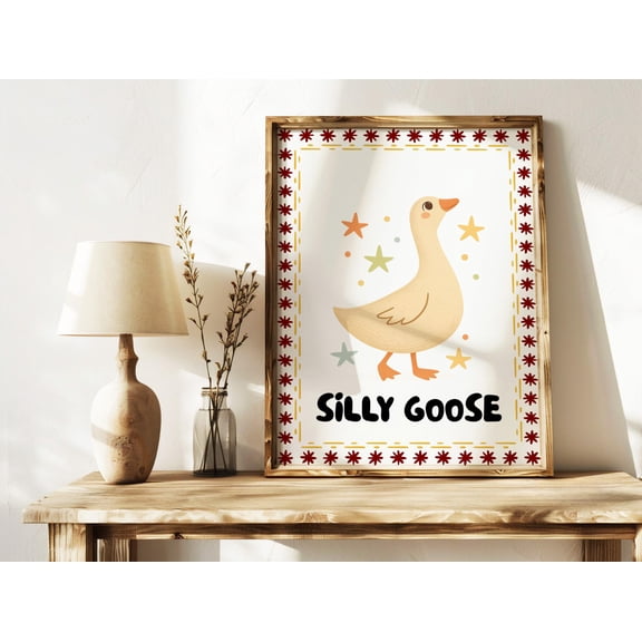 Silly Goose Print, Trendy Wall Art, Apartment Decor, Retro Wall Art, Quirky Wall, Nursery Art, Cottage Core Decor Q005 Poster , Poster Print Only