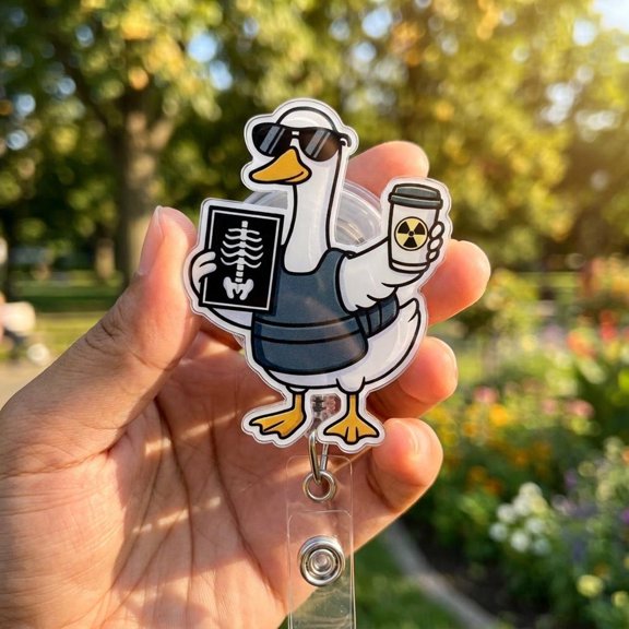 Silly Goose Radiology Acrylic Badge Reel, Funny Radiology Tech Retractable ID Holder, Cute X-Ray Nurse Badge Clip Gift for RT