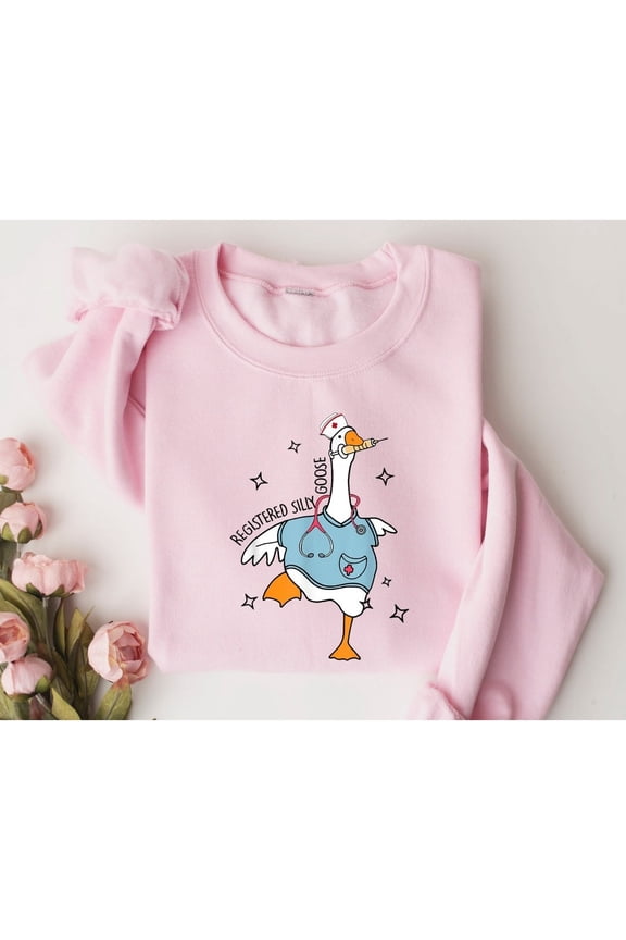 Silly Goose Registered Nurse Sweatshirt, Cute RN Student Pullover, Nursing School Humor Crewneck, Funny Medical Apparel