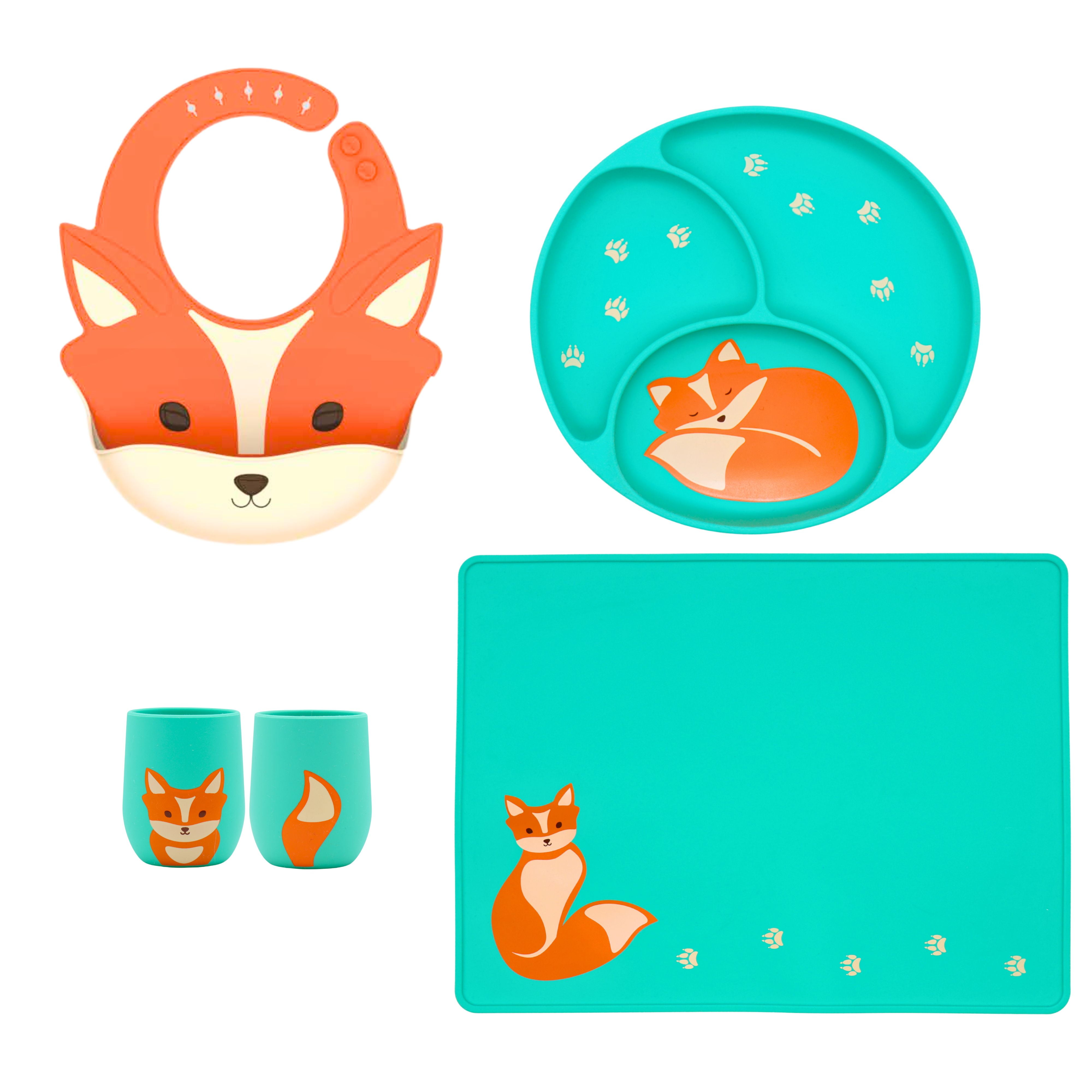 Silly Goose Silicone Baby Feeding Set with Cute Bib, Suction Divided