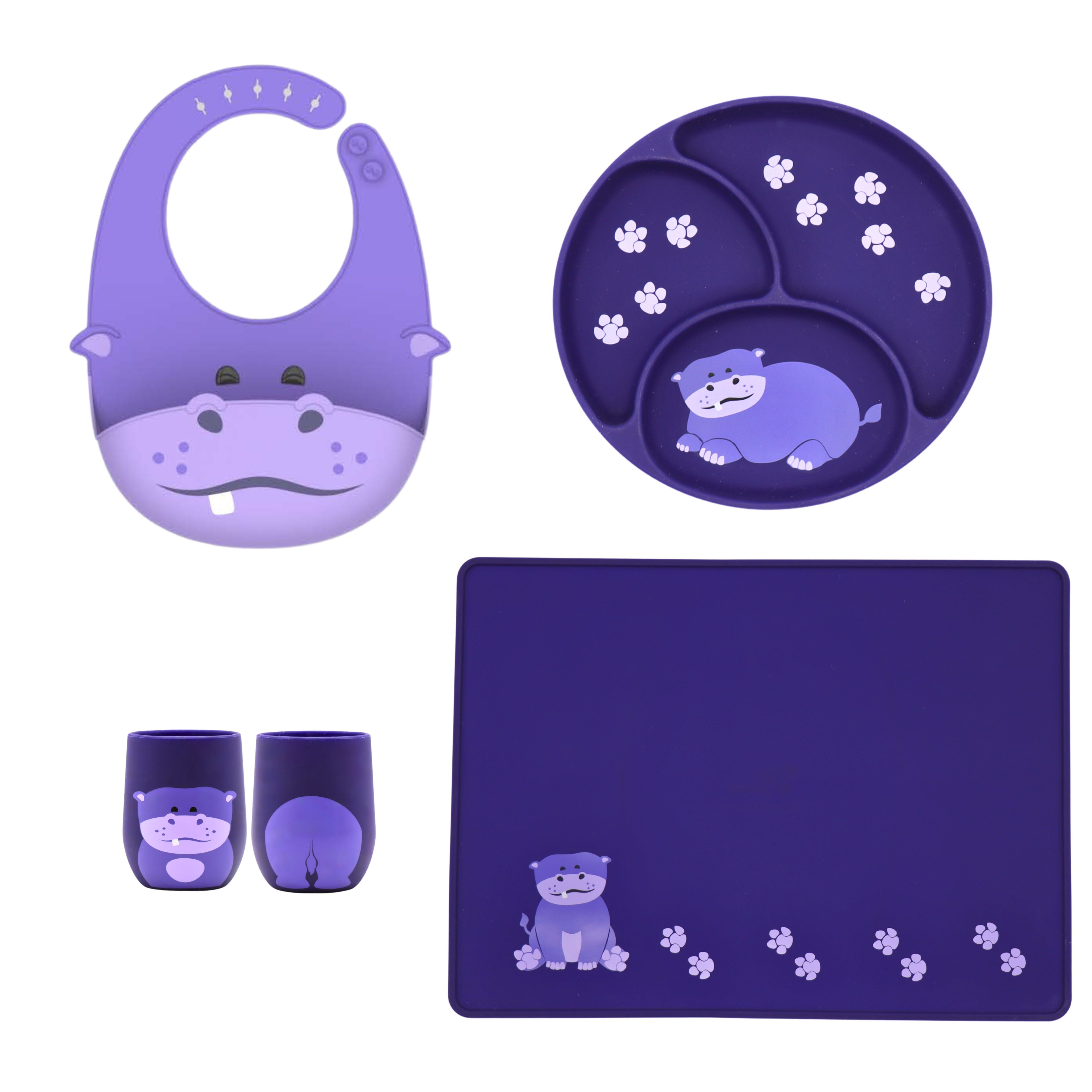 Silly Goose Silicone Baby Feeding Set with Cute Bib, Suction Divided