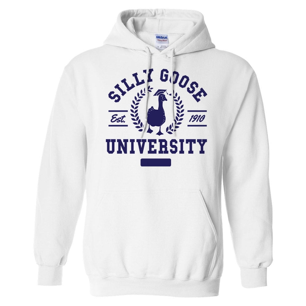 Silly Goose University Hoodie Sweatshirt Unisex Medium White