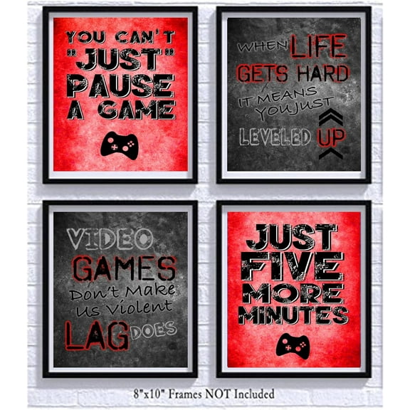 Silly Goose  Video Game Themed Art Print Room Wall Decoration (Set or Four) Gamer (Red)