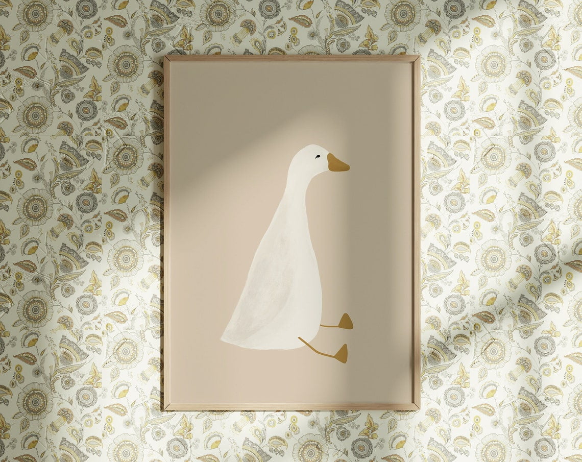 Silly Goose Wall Art, Cute Goose Poster, Beige Nursery Decor, Farm ...