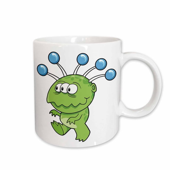 3drose, Silly Green Friendly Alien Cartoon Monster, 11oz Mug