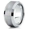 thumbnail image 1 of Silly Kings 10mm Silver Tungsten Carbide Wedding Band Handmade Brushed Beveled Edge Ring Comfort Fit Mens 9.5, 1 of 3
