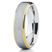 Silly Kings 6mm Brushed Silver Tungsten Carbide Wedding Band Stepped Yellow Gold Edge Comfort Fit Ring