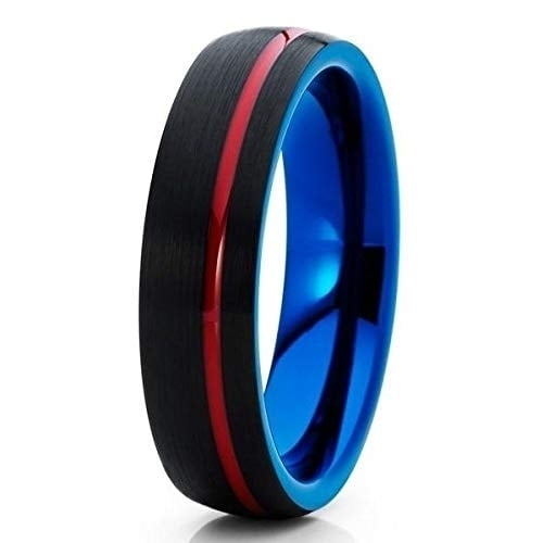 Silly Kings 6mm - Red Tungsten Ring - Blue Tungsten Wedding Band - Black Ring (12.5)