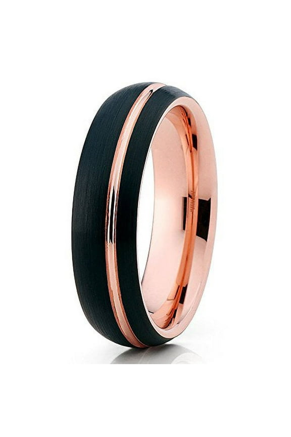 6mm Rose Gold Tungsten Carbide Wedding Ring Offset Groove Brushed Finish Unisex Band 10