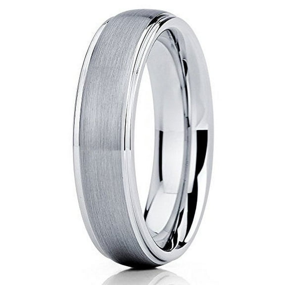 Silly Kings 6mm Silver Tungsten Carbide Wedding Band Dome Unique Edge Brushed Unisex Comfort Fit