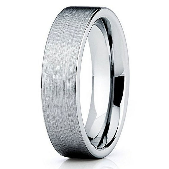 Silly Kings 6mm Silver Tungsten Carbide Wedding Band Flat Shape Brushed Unisex Comfort Fit 10