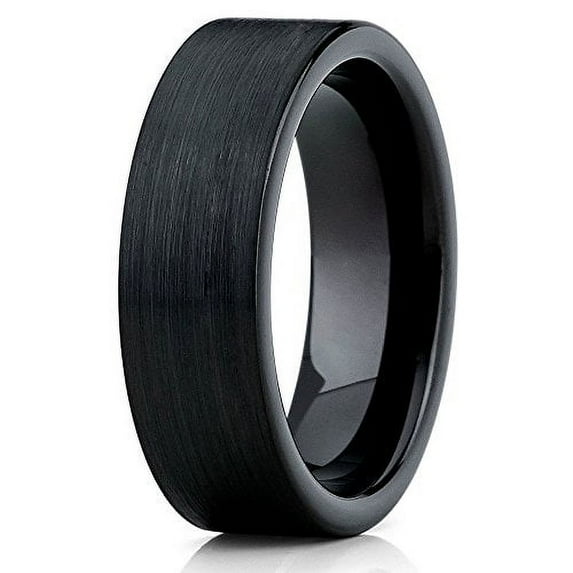 Silly Kings 7mm Black Tungsten Carbide Wedding Band Brushed Finish Classic Ring Men & Women Comfort Fit 9.5