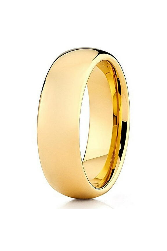 7mm Tungsten Carbide Wedding Band Yellow Gold Shiny Polished Men & Women Comfort Fit Ring