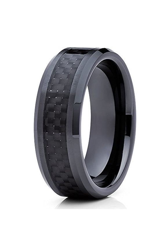Jewelry 8mm Carbon Fiber Tungsten Ring,Black Tungsten Ring,Wedding Band,8mm Tungsten (8)