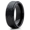 thumbnail image 1 of Silly Kings 8mm Black Hammered Tungsten Carbide Wedding Band Stepped Edge Mens Comfort Fit Ring 9.5, 1 of 4