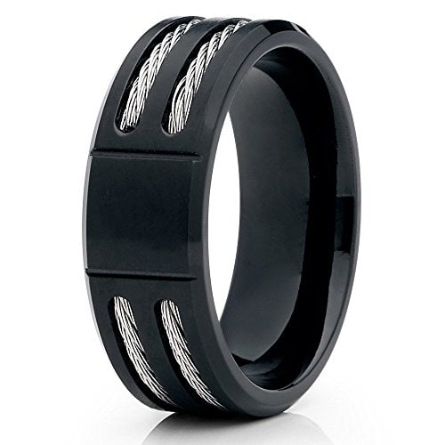 Silly Kings 8mm Black Titanium Wedding Ring Rope Braide Design Unisex Comfort Fit Band (12.5)