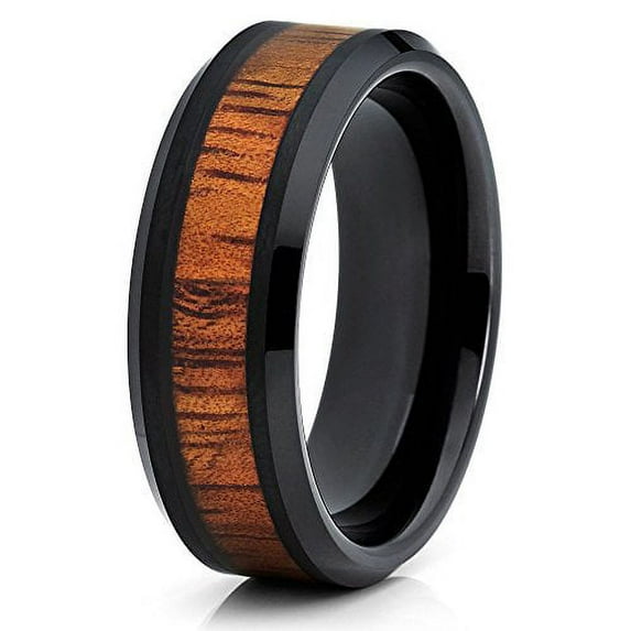 Silly Kings 8mm Black Tungsten Carbide Wedding Band Koa Wood Design Ring Men & Women Comfort Fit 11.5
