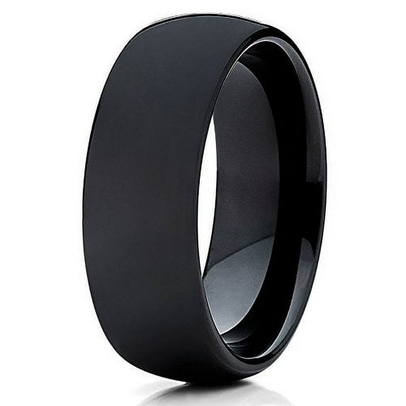 Silly Kings 8mm Black Tungsten Carbide Wedding Band Shiny Polish Classic Dome Ring Comfort Fit Mens 9