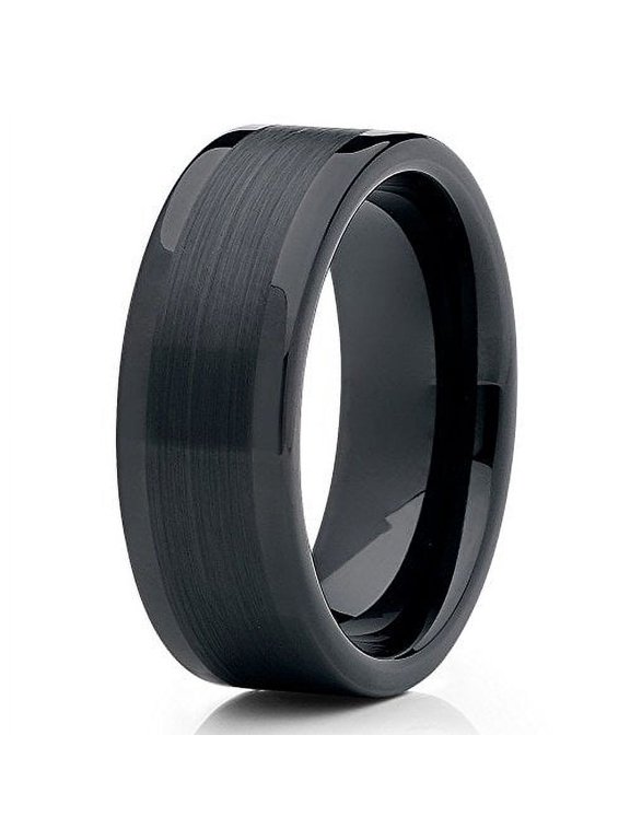 8mm Black Tungsten Carbide Wedding Ring Brushed Center Custom Comfort Fit Band Men Women