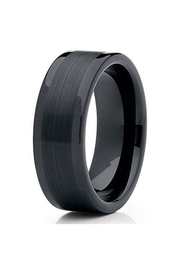 8mm Black Tungsten Carbide Wedding Ring Brushed Center Custom Comfort Fit Band Men Women
