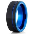 thumbnail image 1 of Silly Kings 8mm Blue Tungsten Carbide Wedding Ring Black Offset Groove Band Men & Women Comfort Fit, 1 of 3