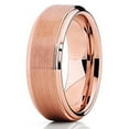 thumbnail image 1 of Silly Kings 8mm Brushed Rose Gold Tungsten Carbide Wedding Ring Modern Stepped Edge Unisex Band, 1 of 3