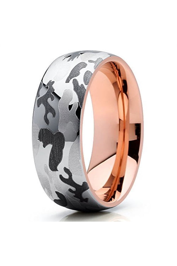 8mm Camouflage Camo Tungsten Carbide Wedding Band Rose Gold Dome Army Navy Marines Ring 12.5