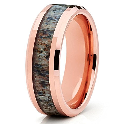 Silly Kings 8mm Deer Antler Tungsten Carbide Wedding Band Rose Gold Two Tone Ring Comfort Fit 12