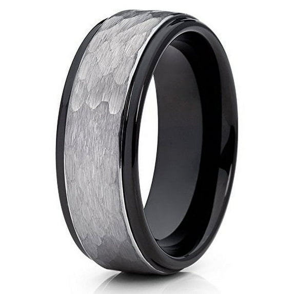Silly Kings 8mm Gray Tungsten Carbide Wedding Band Hammered Design Men & Women Comfort Fit 10.5