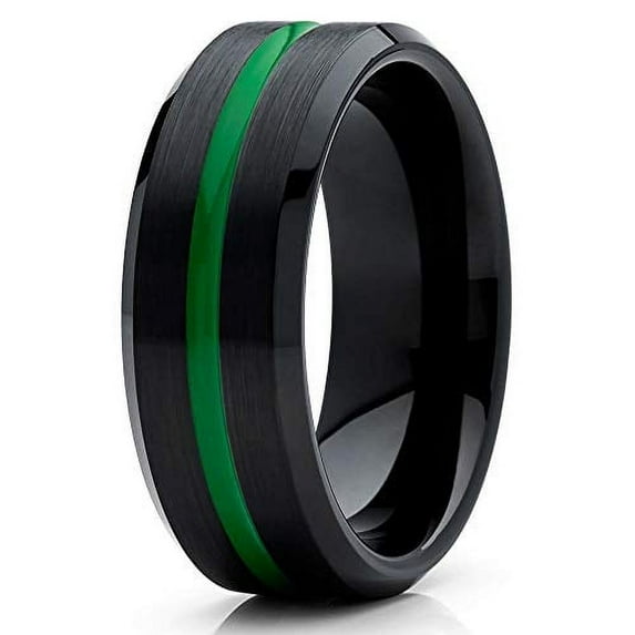 Silly Kings 8mm - Green Tungsten Wedding Ring - Black Band - Green Tungsten Band (Tungsten, 6)