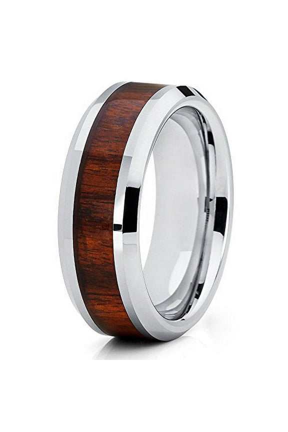 8mm Koa Wood Tungsten Carbide Wedding Ring Unique Band Men & Women Comfort Fit 9