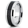 thumbnail image 1 of Silly Kings 8mm Polished Silver Tungsten Carbide Wedding Band Carbon Fiber Inlay Beveled Edge Comfort Fit, 1 of 3