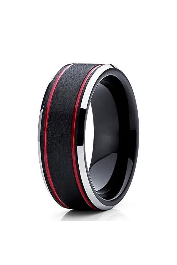 8mm Red Tungsten Carbide Wedding Band Handmade Ring Comfort Fit Mens 10.5