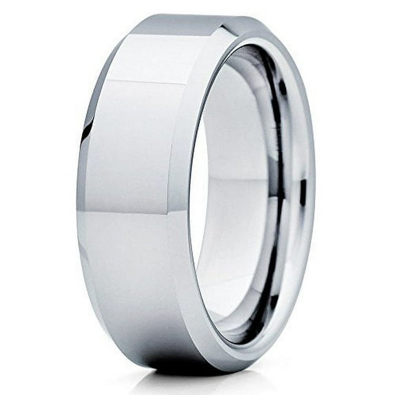 Silly Kings 8mm Silver Tungsten Carbide Wedding Band Shiny Polish Unique Ring Comfort Fit Mens