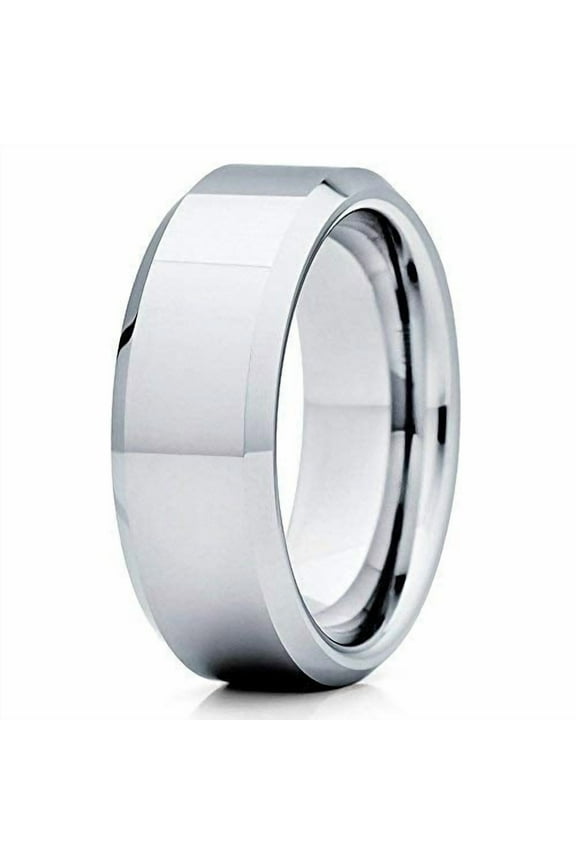 Jewelry 8mm Shiny Polish,Tungsten Wedding Band,Beveled Tungsten,Unique Tungsten Ring (6)