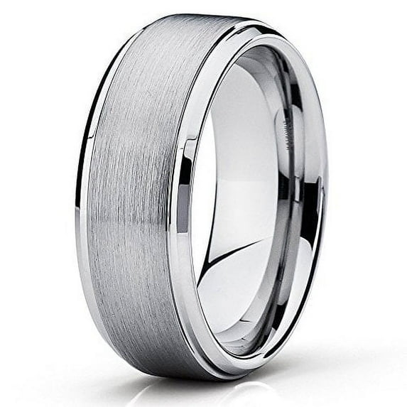 Silly Kings 8mm Silver Tungsten Ring Brush Tungsten Ring Men & Women Comfort Fit 10