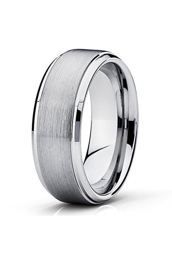 8mm Silver Tungsten Ring Brush Tungsten Ring Men & Women Comfort Fit 12