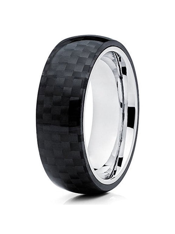 8mm Titanium Wedding Ring Carbon Fiber Inlay Handmade Custom Unisex Mens Womens Band