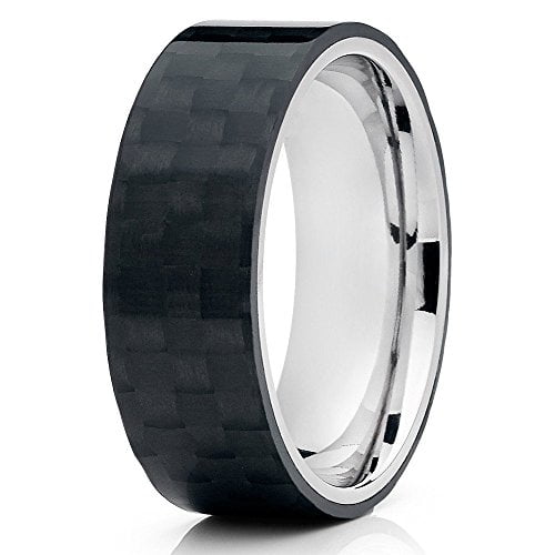 Silly Kings 8mm Titanium Wedding Ring Carbon Fiber Inlay Men's Comfort Fit Band